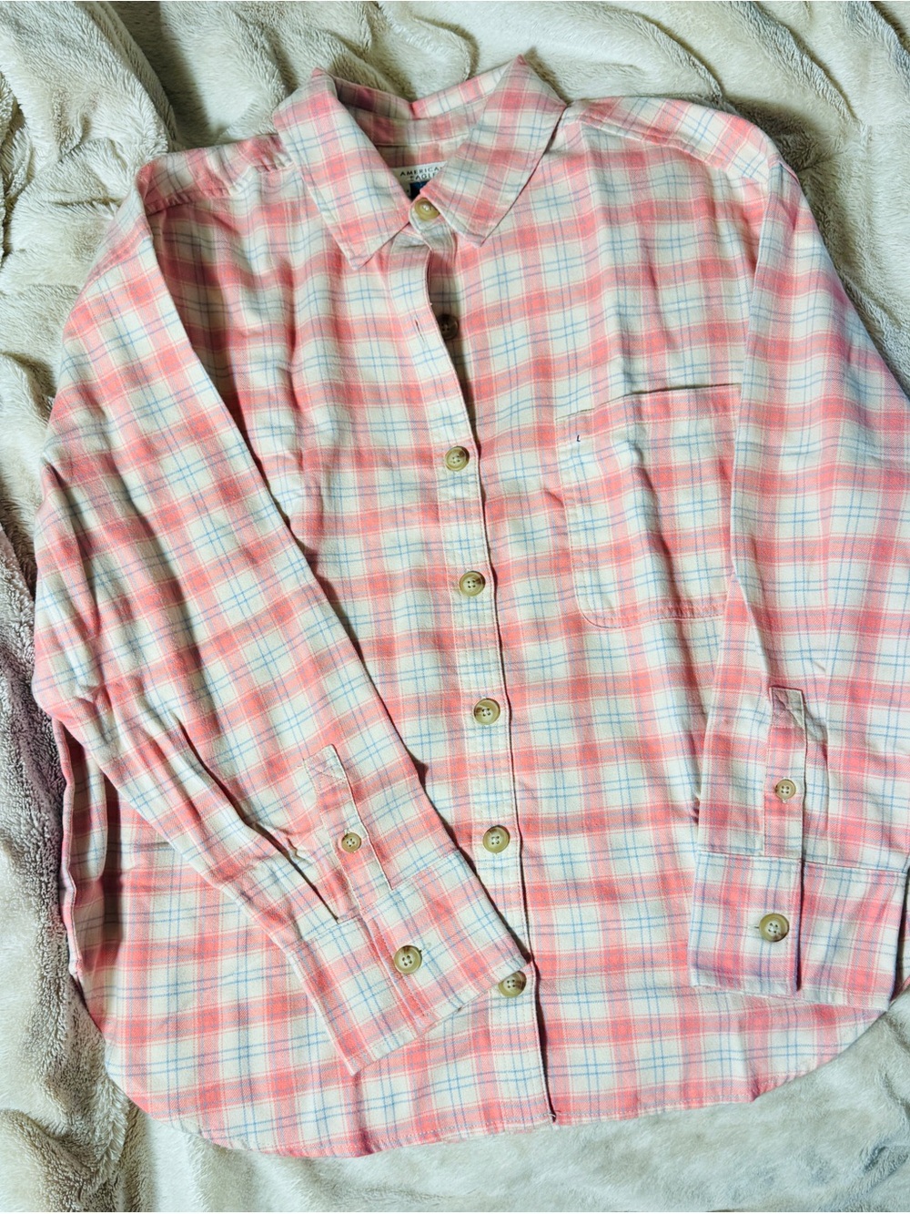 American Eagle Outfitters Pink Plaid Button-Up Shirt